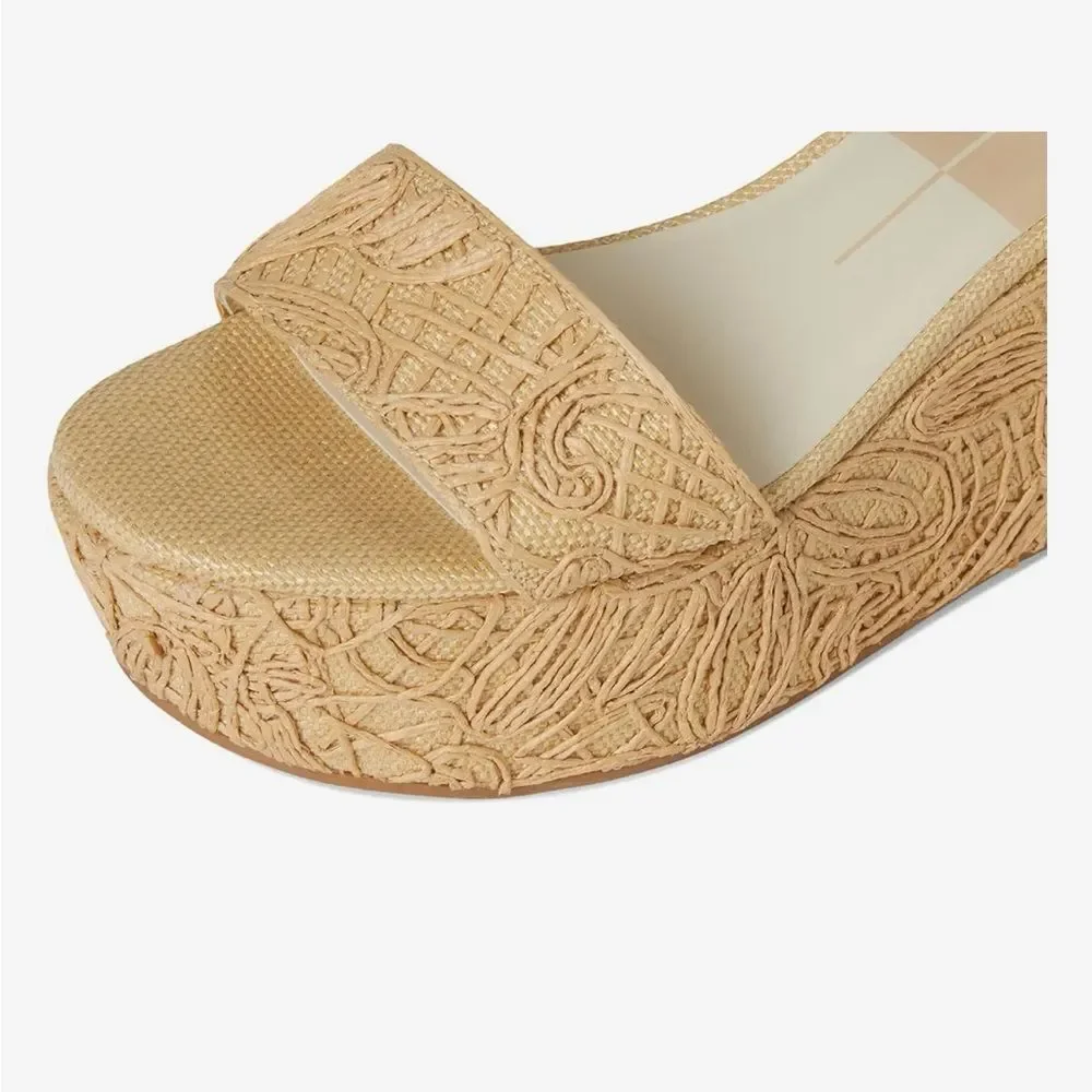 Dolce Vita Talisa Platform Wedges-Beige Textured Sandal Sz 6 Excellent Condition